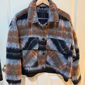 Blank NYC Blue and Orange Fuzzy Furry Textured Jacket